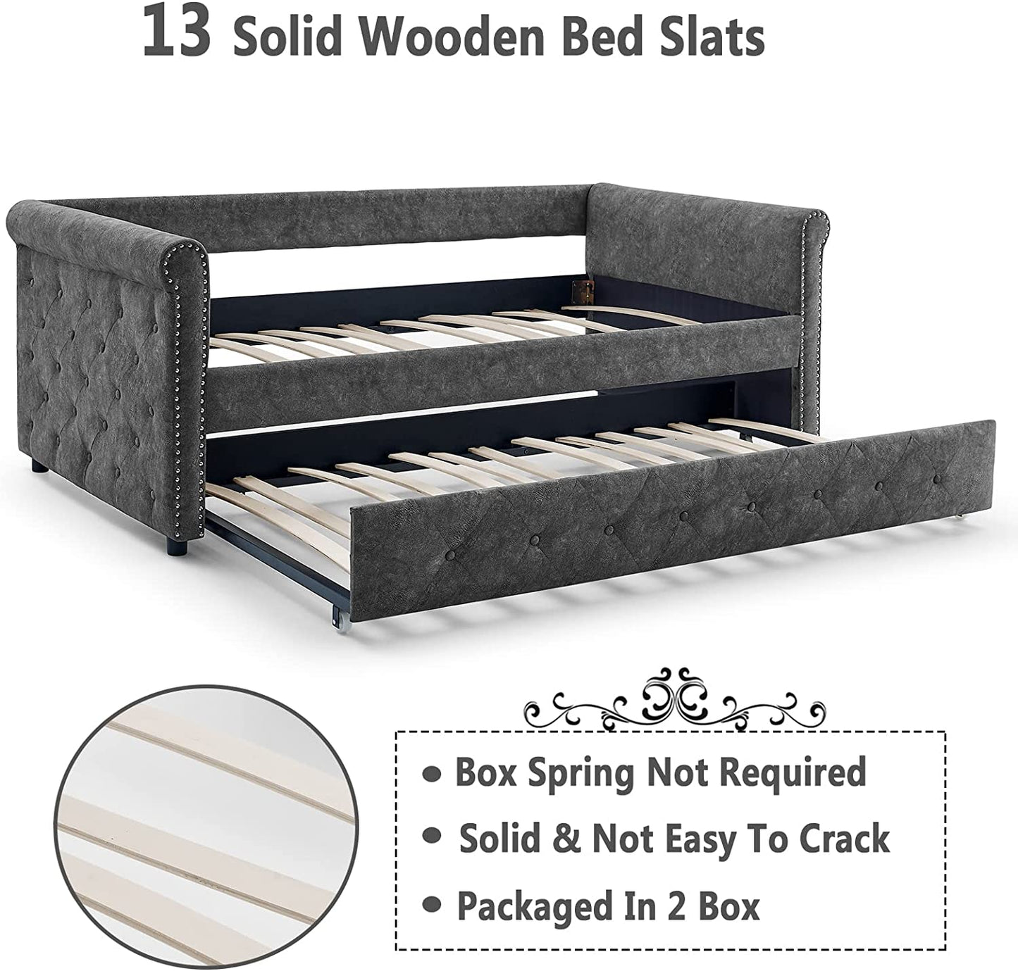 Daybed with Trundle, Muumblus Modren Kids Adult Pull Out Sofa Bed for Bedroom & Living Room