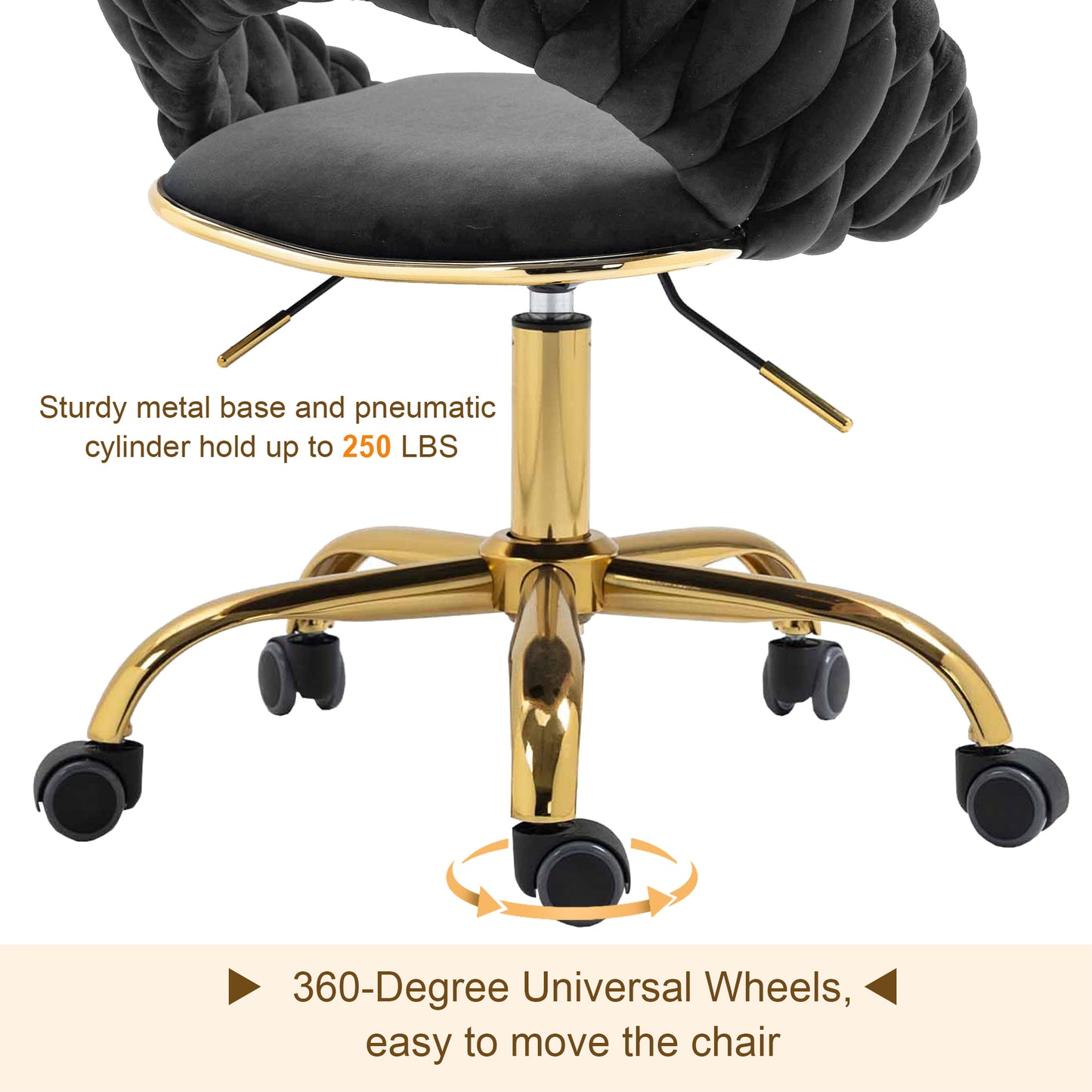 Muumblus Home Office Chair, Modern Woven Velvet Mid Back Armless Adjustable Swivel Task Chair for Small Space, Living Room, Make Up, Study, Beige