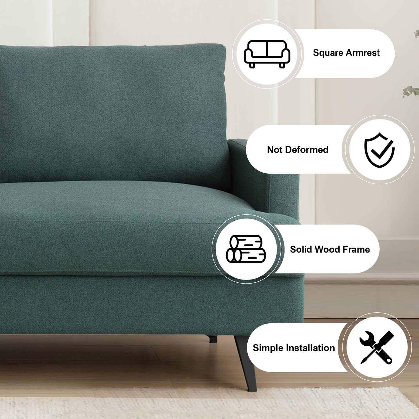 Muumblus 64" W Modern Upholstered Fabric Loveseat with Metal Legs and 2 Pillow, High Resilience Sponge Sofa Couch for Living Room, Green