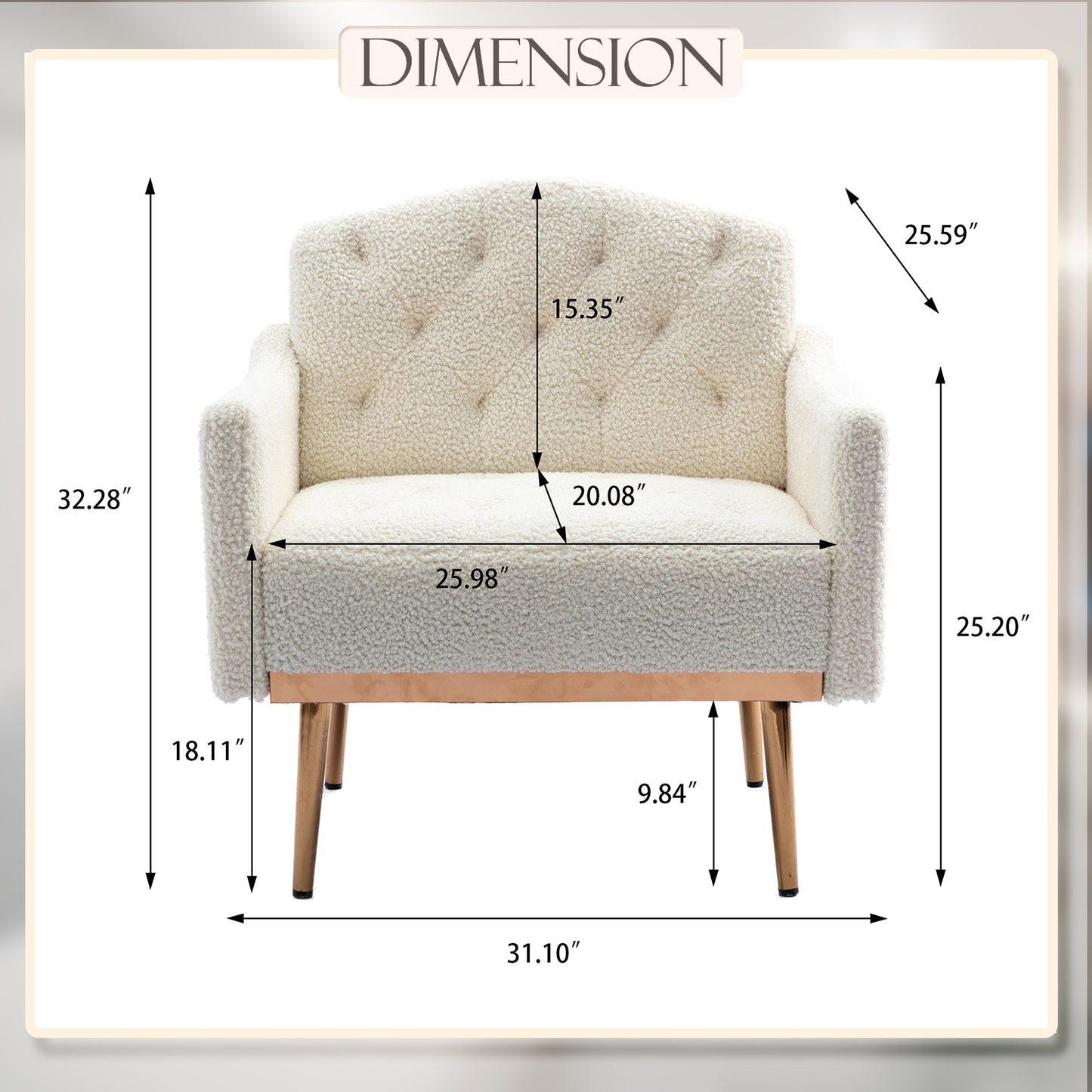 Muumblus Modern Accent Chair, Upholstered Single Sofa Chair Sherpa Arm Chair for Living Room and Bedroom